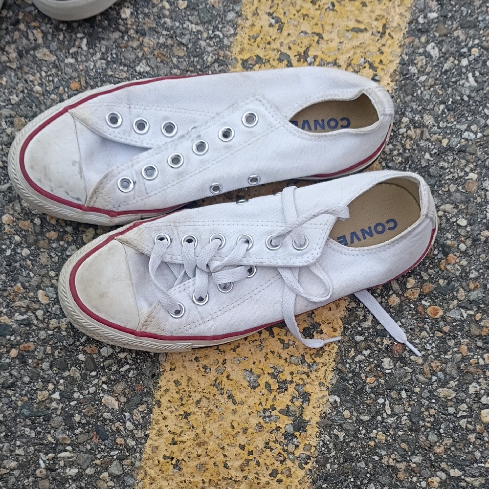 Converse White Canvas Shoes with Red Accents